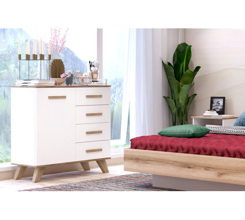 Комод 900 Вега Скандинавия (глянец, белый + дуб каньон)